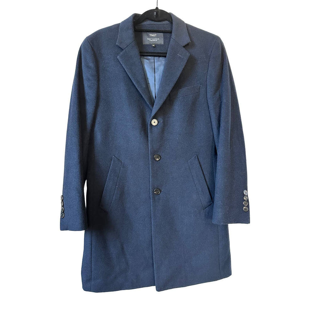 TNGT Today 'N Going On Tomorrow Mens Chester Wool Blend Long Navy Coat - Picture 1 of 9